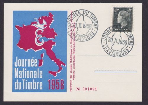 Luxemburg Philatelie Briefmarkenausstellung schön gestalt. Anlasskarte Landkarte