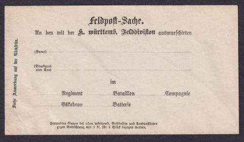 Krieg 1870 1871 Württemberg Feldpostsache Vordruck Umschlag Württembergische