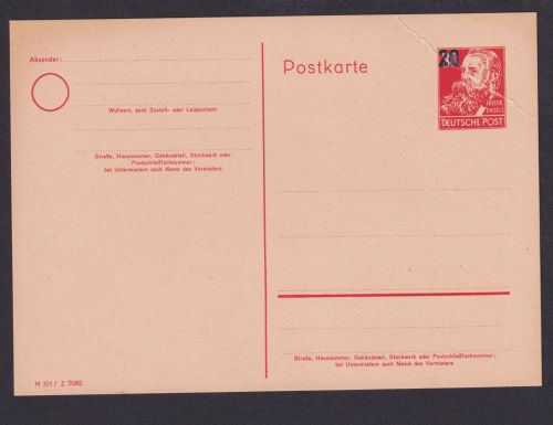 DDR Ganzsache P 42 02 Aufdruck 20 auf 20 Pfg. Köpfe Luxus Kat.-Wert 23,00
