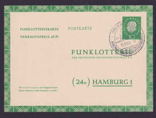 Bundesrepublik Heuss II Ganzsache Funflotterie Loskarte St. Andreasberg