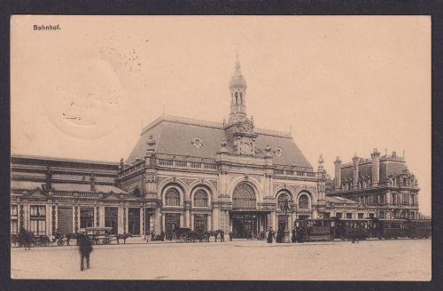 Bahnhof Ansichtskarte Feldpost Frankreich Hamburg Strassenbahn Eisenbahn