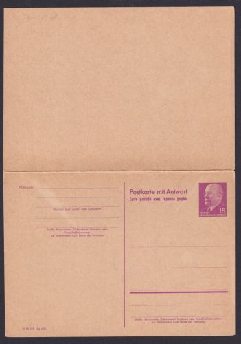 DDR Ganzsache Ulbricht 15 Pf. Frage & Antwort P 74 Ausgabe 1961 Kat.-Wert 40,00