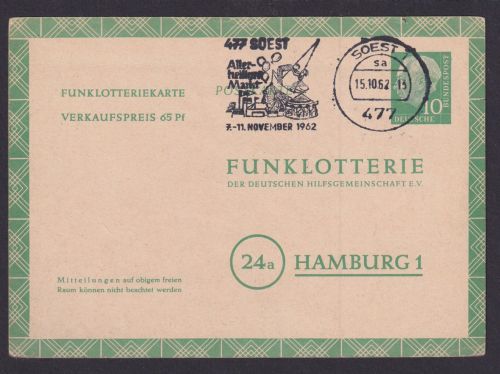 Bund Ganzsache Funklotteriekarte toller SST Soest Allerheiligenmarkt Hamburg