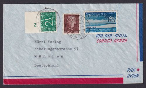 San Nicolas Aruba Niederländische Antillen Brief Blockrand Luftpost München