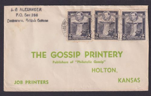 Demerara British Guyana Brief MEF 2 cent Holton Kansas USA Stamp 2 Cents