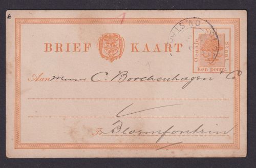 Orange Freistaat Ganzsache 1 Penny n. Bloemfontein Südafrika Niederlande Kolonie