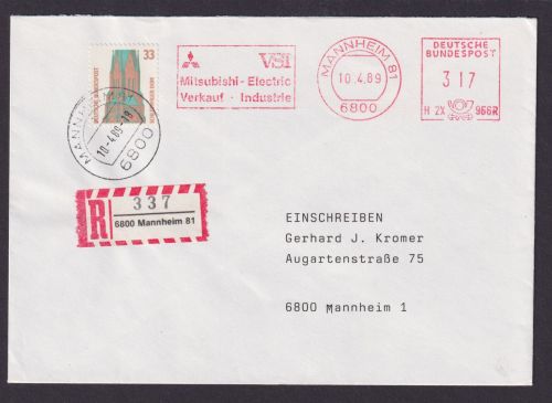 Bund R Brief AFS Absenderfreistmepl 3,17 plus 33 Pfg. SWK Mannheim R Brief VSI