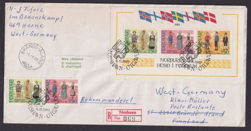 Torshavn Faröer R Brief Block 1 + Marken Haus des Nordens Brändö Äland FDC echt