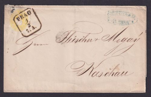 Österreich Brief EF 2 Kr. gelb mit Achteck-Stempel PRAG nach Warschau 1862