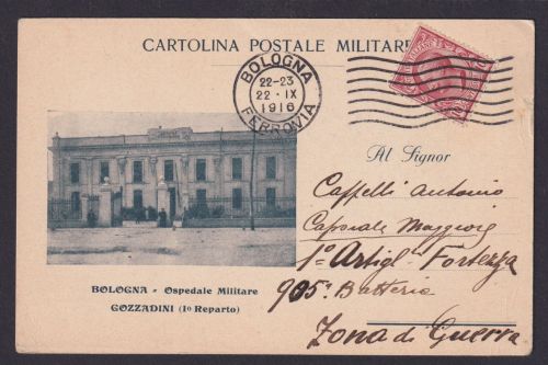 Militaria Italien Bildpostkarte Militärkrankenhaus EF Bologna ins Kriegsgebiet
