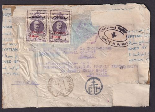 Somalia Zensur Brief MEF 3 Fr Rotes Kreuz Frankreich Kolonien mit rotem Aufdruck
