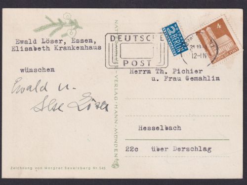 Postsache Bizone Bauten Masch.St. DEUTSCHE POST Essen Künstler Ansichtskarte