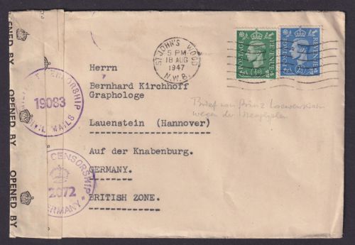 Großbritannien Brief Prince John of Loewenstein St. Johns Wood London Knabenburg