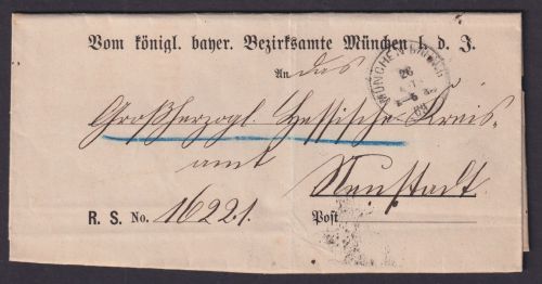 Altdeutschland Bayern Bahnpost K1 München Bahnhof Könihl. Bayerisches Bezirksamt