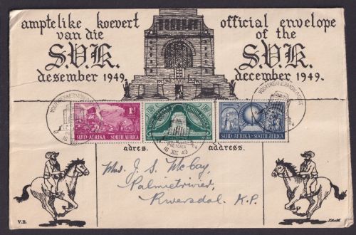 Brief Südafrika Afrika Voortrekkerdenkmal Monument 1949 Riversdale Pioniere Buren