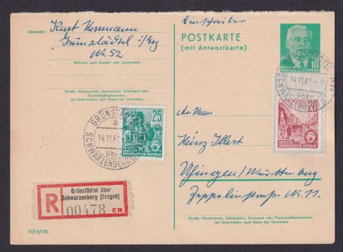 DDR R Ganzsache + GAA Ganzsachenausschnitt Landpsot Grünstädtel ü Schwarzenberg