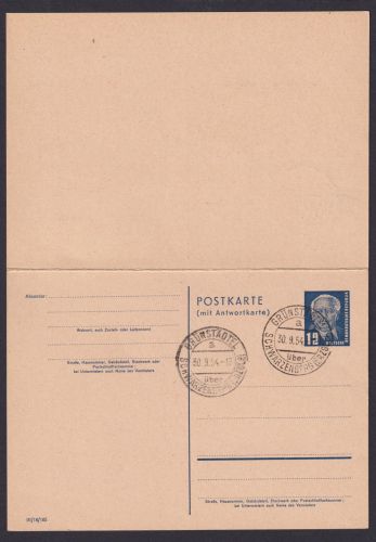 DDR Ganzsache Pieck P 51 02 F/A Landpoststempel Grünstädtel Schwarzenberg