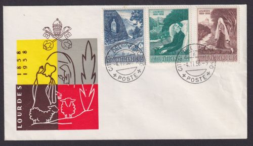 Vatikanpost Brief Sondermarken Lourdes 1858 bis 1958