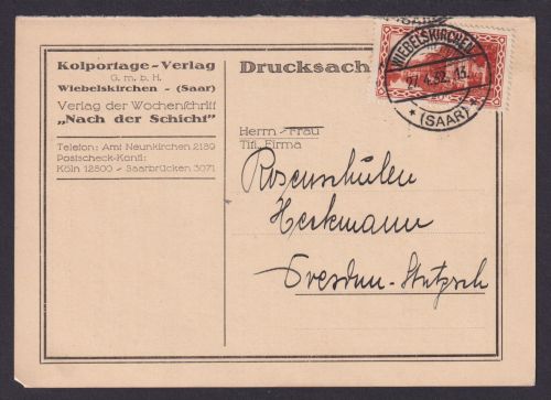 Drucksache Kolportage Verlag Wiebelskirchen Saar Verlag Wochenschrift ,Nach der