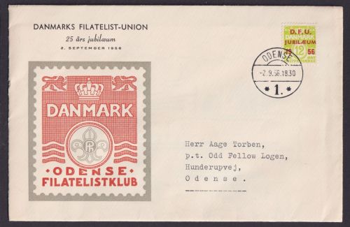 Dänemark Brief EF mit rotem Aufdruck D.F.U. Jubilaeum 1956 Philatelie