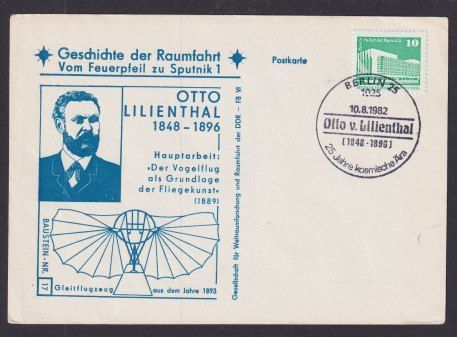 DDR Flugpost Berlin Anlasskarte SST Otto v. Lilienthal Geschichte der Raumfahrt