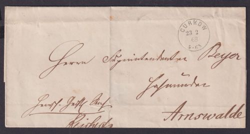 Altdeutschland Preussen Brandenburg Brief guter K1 Gurkow n. Arswalde 23.2.1868