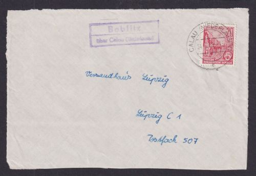 DDR Brandenburg Landpoststempel Boblitz über Calau auf Briefvorderseite