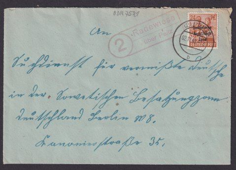 Radewiese über Peitz Brandenburg Brief SBZ Brief mit Landpoststempel