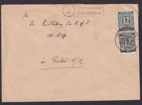 Brodtkowitz über Cottbus Brandenburg Brief All. Besetzung Landpoststempel