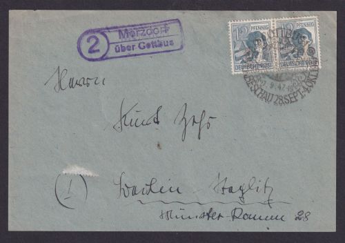Morzdorf über Cottbus Brandenburg Brief All. Besetzung Landpoststempel n. Berlin