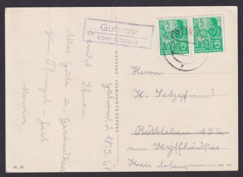 Guhrow über Cottbus Brandenburg DDR Ansichtskarte Landpoststempel MEF n.