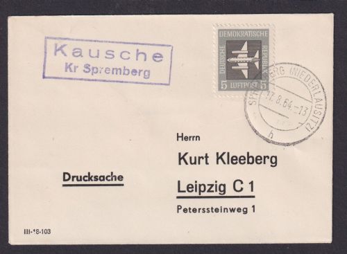 Kausche Kreis Spremberg Nieder Lausitz Brandenburg DDR Brief n. Leipzig