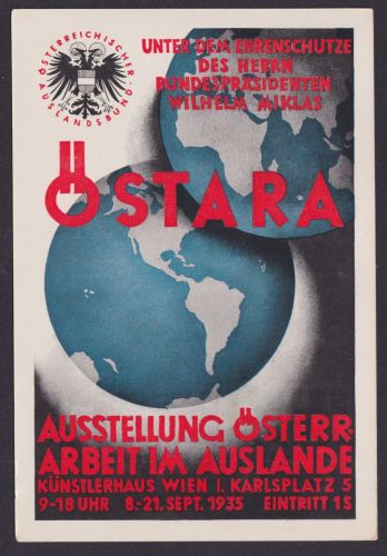 Österreich Wien Östara gute Anlasskarte Ausstellung Arbeit i Auslande Karlsplatz