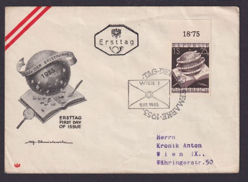 Österreich Philatelie Tag der Briefmarke toller Sonderumschlag Globus Weltkugel