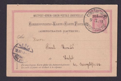 Österreich Levante Ganzsache P 11 b Kaiser Frage & Antwort Basel Schweiz 1898