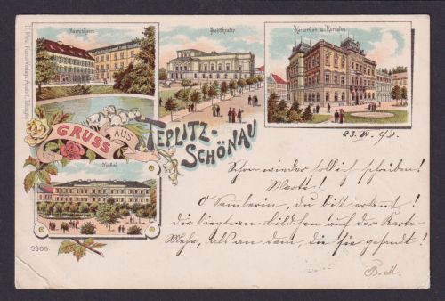 Teplitz Schönau Teplice Sudeten Ostgebiete tolle Litho Ansichtskarte Theater u.a