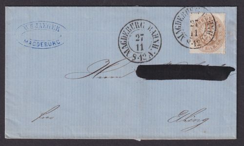 Bahnpost Altdeutschland Preussen Brief EF 3 Sgr. K2 MAGDEBURG BAHNHOF n. Elbing