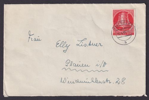 Berlin Brief EF 103 Glocke Mitte Selb Bayern Plauen 19.4.1955