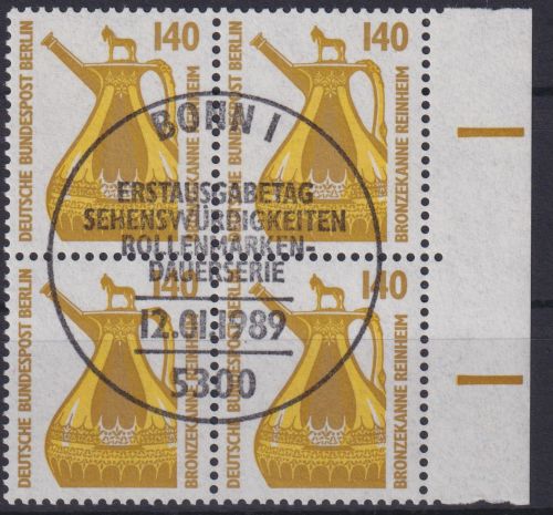 Bund SWK 1401 Luxus Rand Viererblock Ersttagsstempel