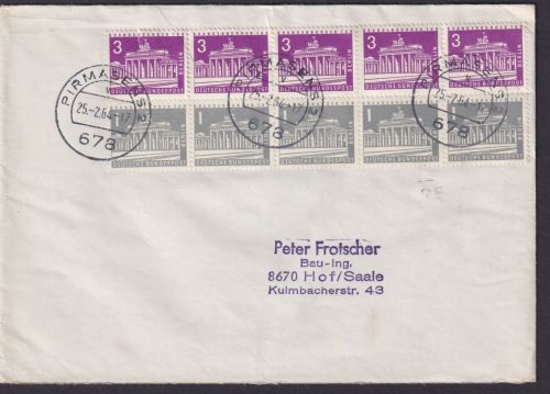 Berlin Brief MIF 140 231 Stadtbilder je als 5er Streifen Prmasens n. Hof Saale