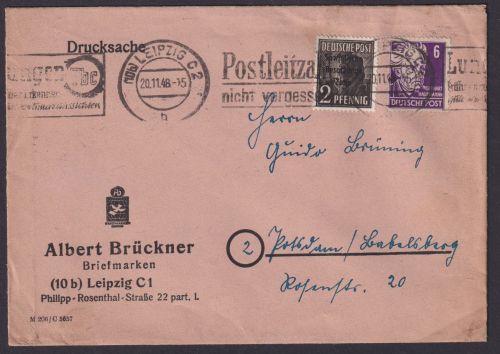 SBZ Brief MIF Aufdruck + Persönlichkeiten MaschiSt. Kreankehiet TBC Postleitzahl