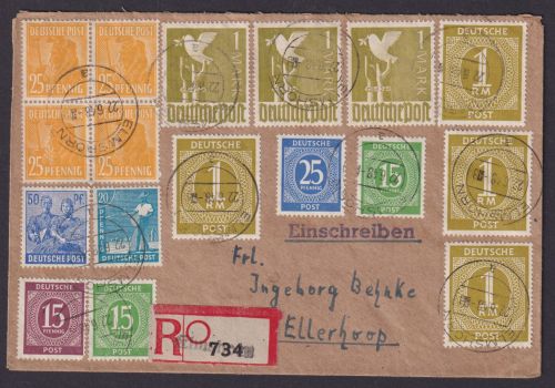 Illustre Zehnfachfrankatur All. Besetzung R Brief I+II Kontroll Tauben u.a.