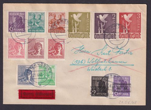 All. Besetzung Eilboten Brief illustre Zehnfachfrankatur 959-961 Tauben plus