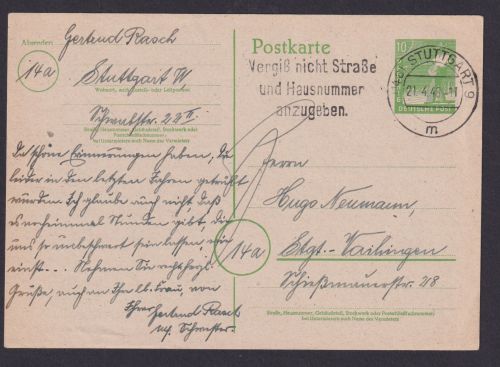 All. Besetzung Ganzsache Maschin St. Stuttgart Postsache Vergiß... Vaihingen