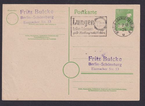 All. Besetzung Ganzsache MaschinSt. TBC Lungen Krankheit Medizin Berlin