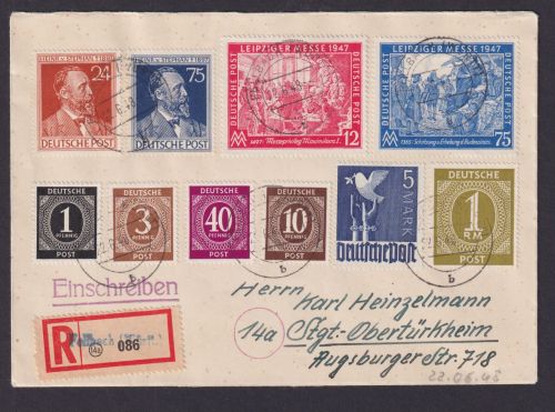 Zehnfachfrankatur All. Besetzung R Brief Fellbach n. Stuttgart mit illustrer MIF