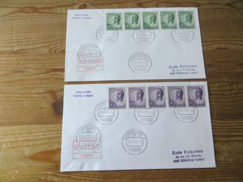 LUXEMBURG Lot 6 verschied. Briefe a. 5er Streifen Rollenmarken Festpreis 45,00