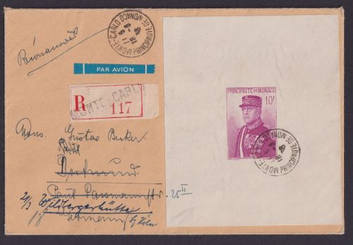 Monaco R Brief EF Block 1 Nationalfeiertag Not R-Zettel Monte Carlo nachgesandt