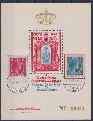 Caritas LUXEMBURG Spendenblock Grossherzogin Charlotte Briefmarken 1945