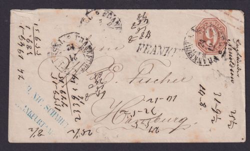 Altdeutschland Thurn & Taxis Ganzsache 9 Sgr. braun Frankfurt Hamburg